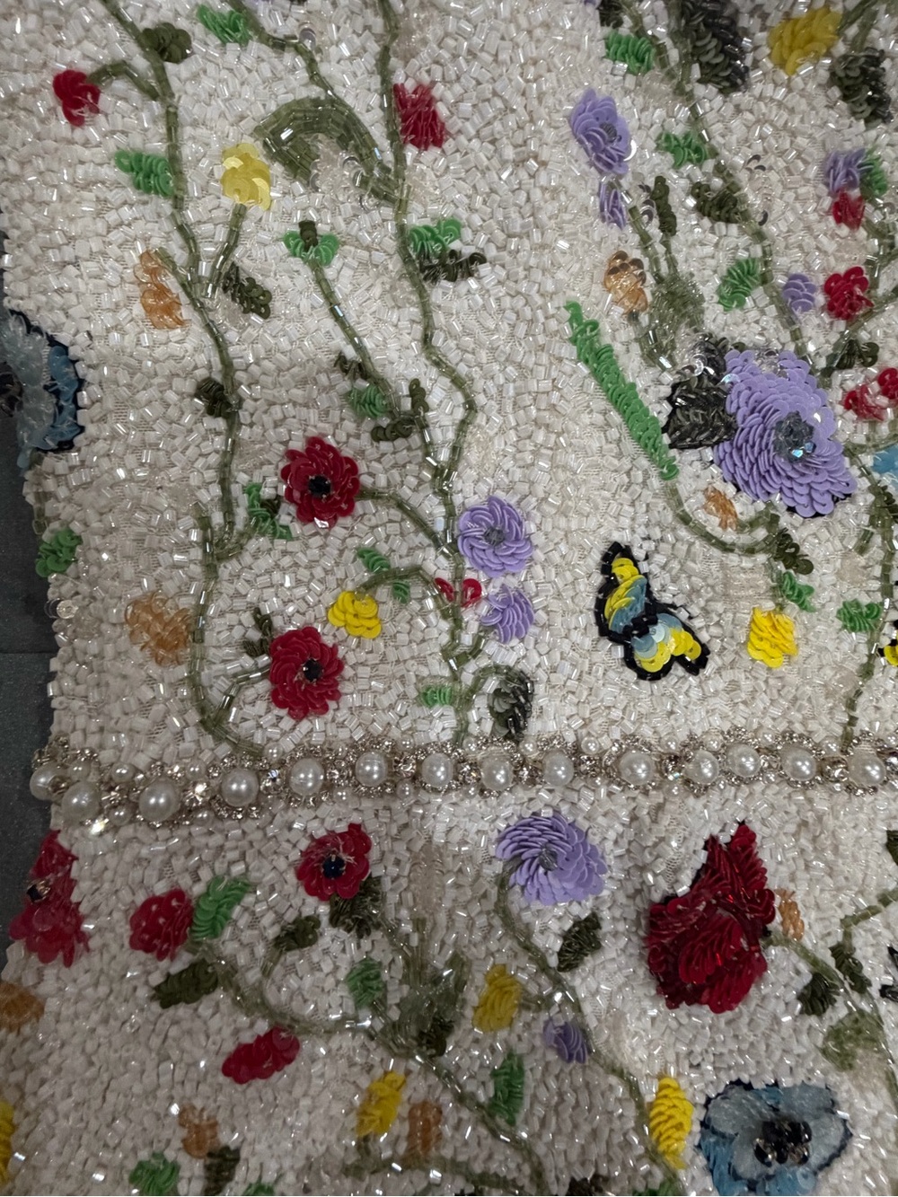 Alice + Olivia Strapless White Beaded Gown with Multicolor Floral Embroidery - Picture 12 of 16